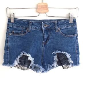 Blackheart hi rise denim shorts frayed & net sz 0